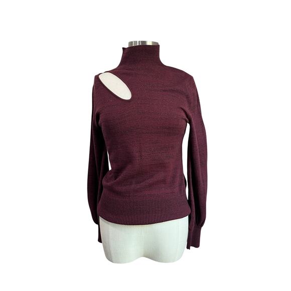 Elan Burgundy Metallic Cut Out Turtleneck Long Sleeve Sweater Knit Pullover Sz S - Picture 2 of 9